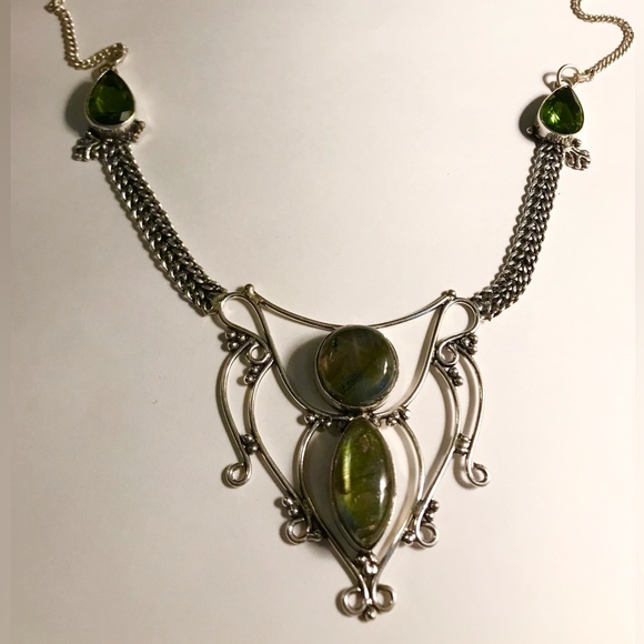Labradorite Peridot 925 Sterling Silver Necklace - Picture 1 of 3